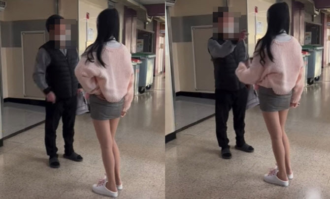 A female student and a middle-aged male teacher are seen arguing at a school in Korea in a video that has gone viral online. (Screenshot from inssahumor2’s Instagram account)