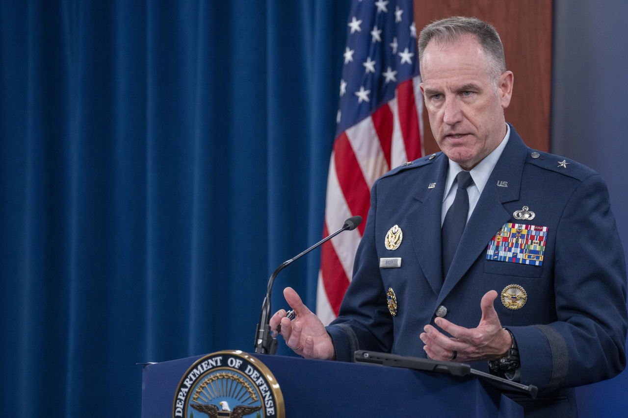 Pentagon spokesman US Air Force Brig. Gen. Patrick Ryder speaks during a media briefing at the Pentagon, Nov. 2, in Washington. (AP-Yonhap)