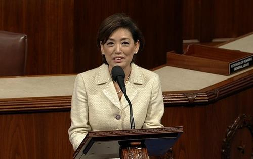 Rep. Young Kim speaks during a House session in Washington on Wednesday. (Livestream of the session on the House website)