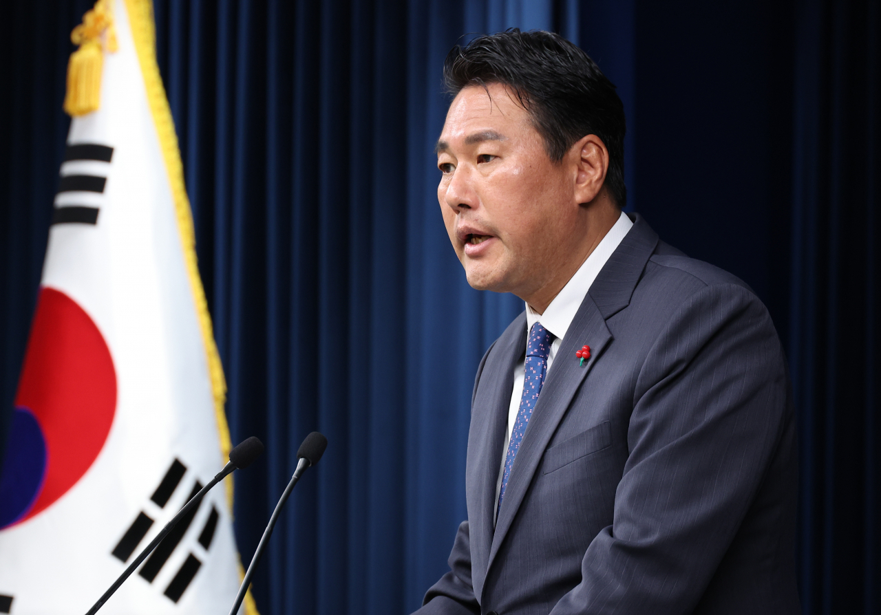 Kim Tae-hyo, first deputy chief of the presidential National Security Office, speaks during a news conference on Thursday at the presidential office in Seoul. (Yonhap)