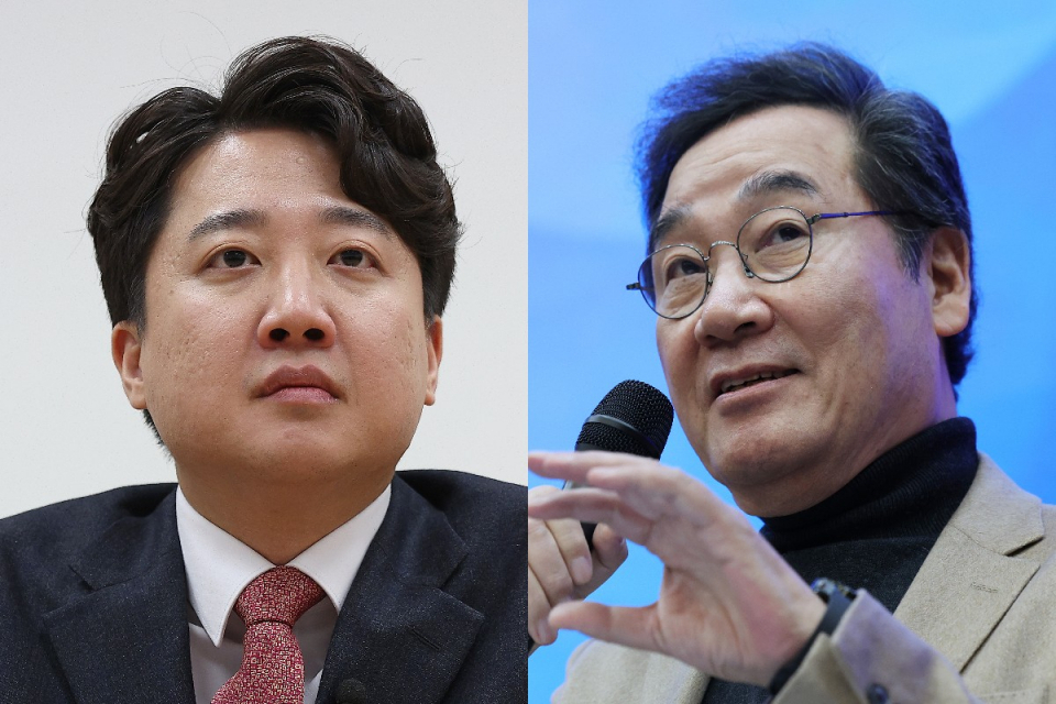 Former People Power Party leader Lee Jun-seok, left, and former Democratic Party of Korea leader Lee Nak-yon. (Yonhap)