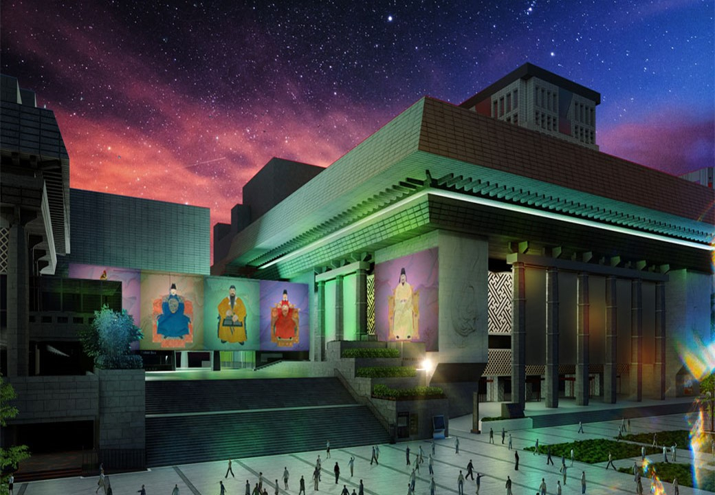 This rendering shows media projections on building facades along an 800-meter-long section of Sejongdaero connecting the Woldae, a platform for royal rituals in front of Gyeongbokgung Palace during the Joseon era, with an intersection near Gwanghwamun Station. (Seoul Metropolitan Government)