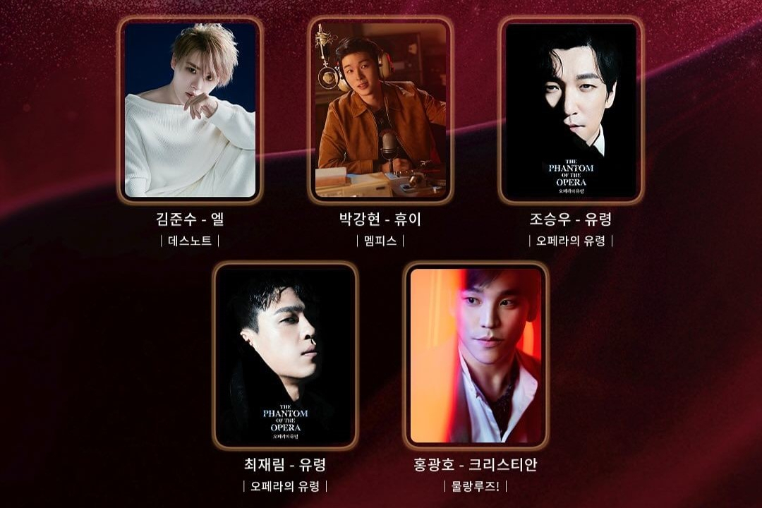 From top left, clockwise, Kim Jun-su (“Death Note”), Park Kang-hyun (“Memphis”), Cho Seung-woo (“The Phantom of the Opera”), Hong Kwang-ho (“Moulin Rouge!”) and Choi Jae-rim (“The Phantom of the Opera”) are nominated for the best actor at the 8th Korea Musical Awards. (Korea Musical Theatre Association)