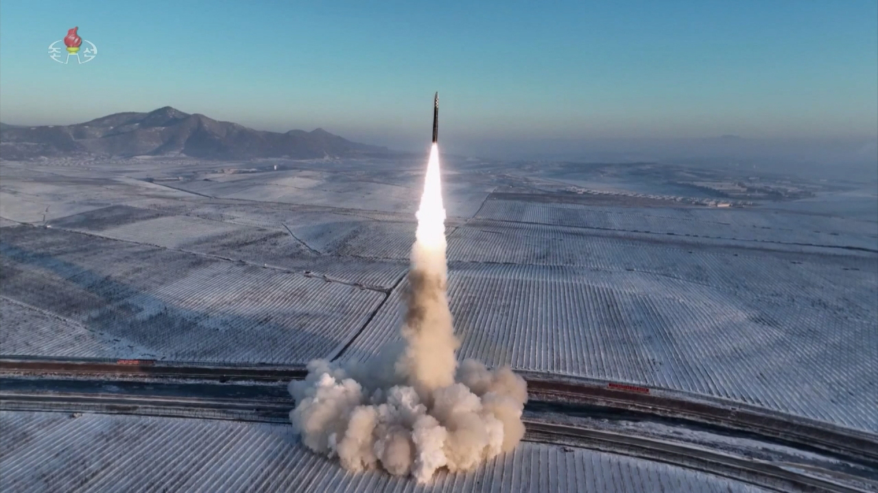 North Korea fires a Hwasong-18 solid-fuel intercontinental ballistic missile on Monday, with its leader Kim Jong-un observing the launch. The ICBM flew 1,002.3 kilometers for 4,415 seconds at a maximum altitude of 6,518.2 km before 