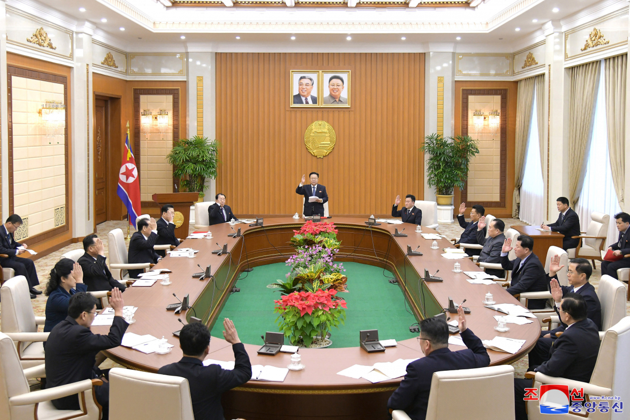 The standing committee of the Supreme People's Assembly convenes for a plenary meeting at the Mansudae Assembly Hall on Thursday. (Yonhap)