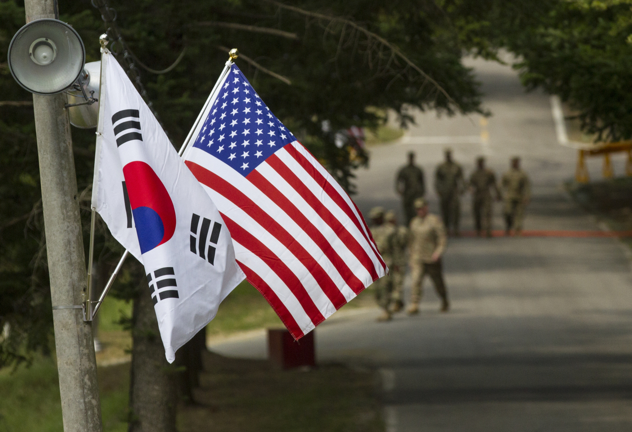The South Korean and American flags fly next to each other at Yongin, South Korea, Aug. 23, 2016. (US Army photo by Staff Sgt. Ken Scar)