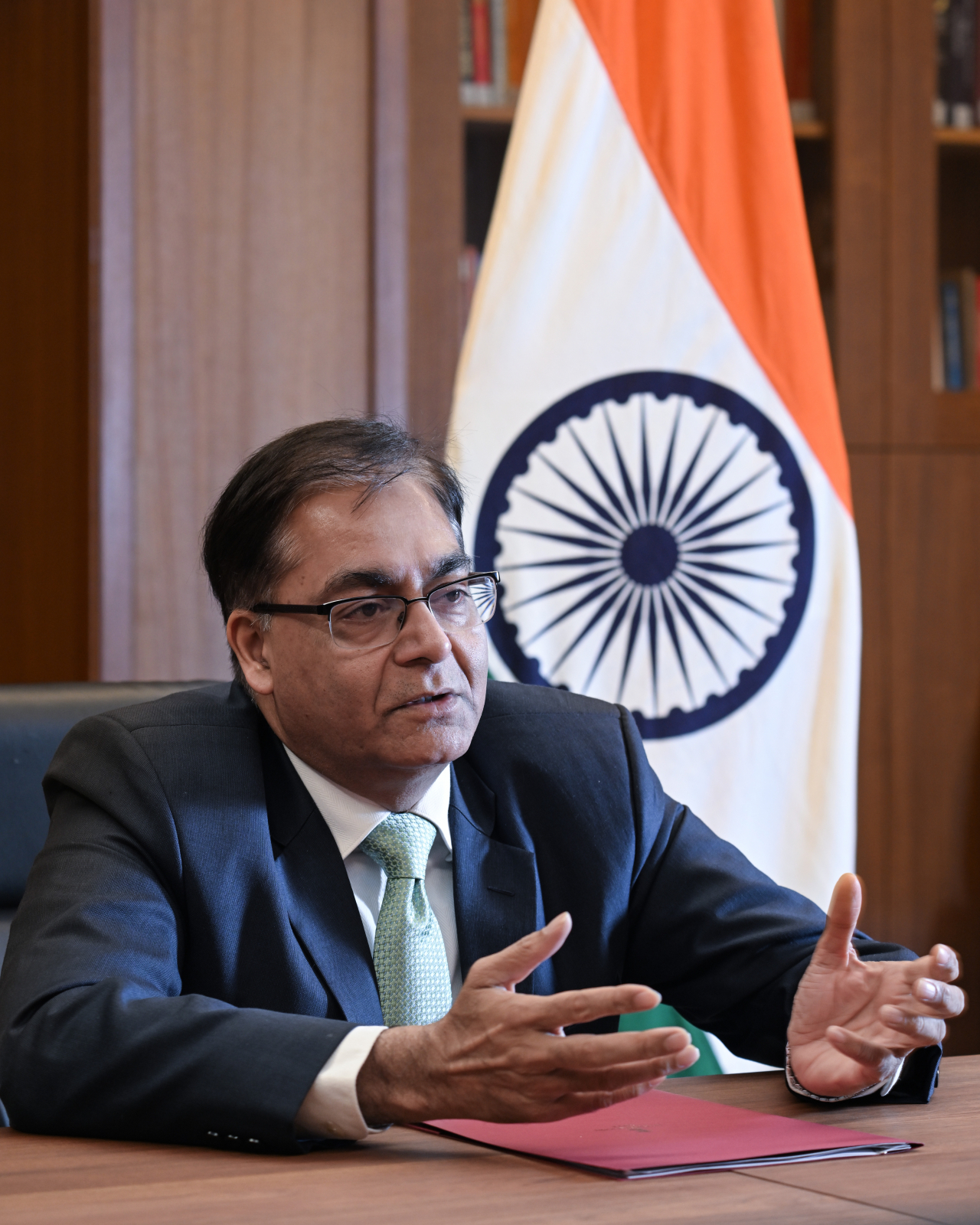 Indian Ambassador to South Korea Amit Kumar speaks in an interview with The Korea Herald at the Embassy of India in Yongsan-gu, Seoul. (Im Se-jun/The Korea Herald)