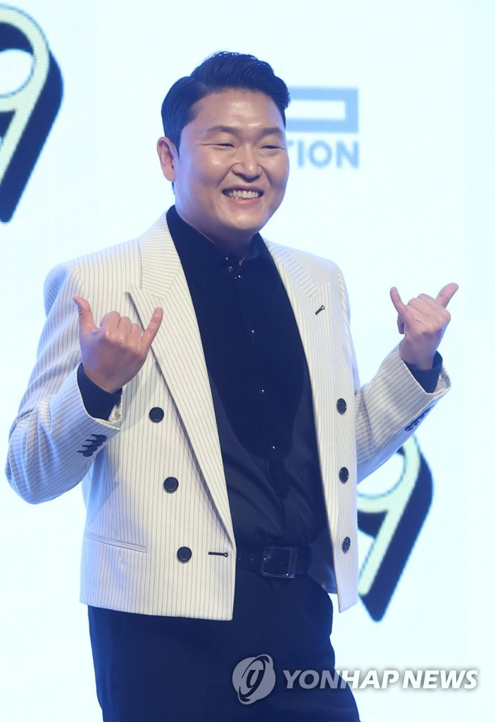 South Korean singer Psy poses for a photo during a publicity event in Seoul on April 29, 2022, to unveil his ninth full-length studio album titled 