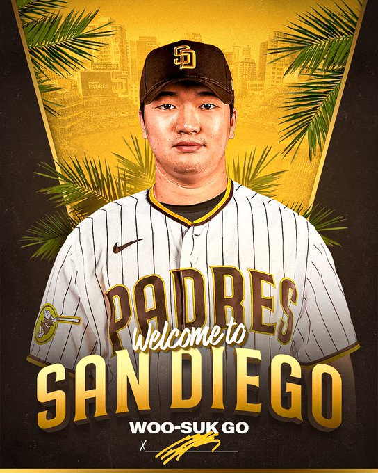 This image, on Thursday, shows the club's new South Korean pitcher Go Woo-suk, who has signed a two-year deal with the team. (San Diego Padres)