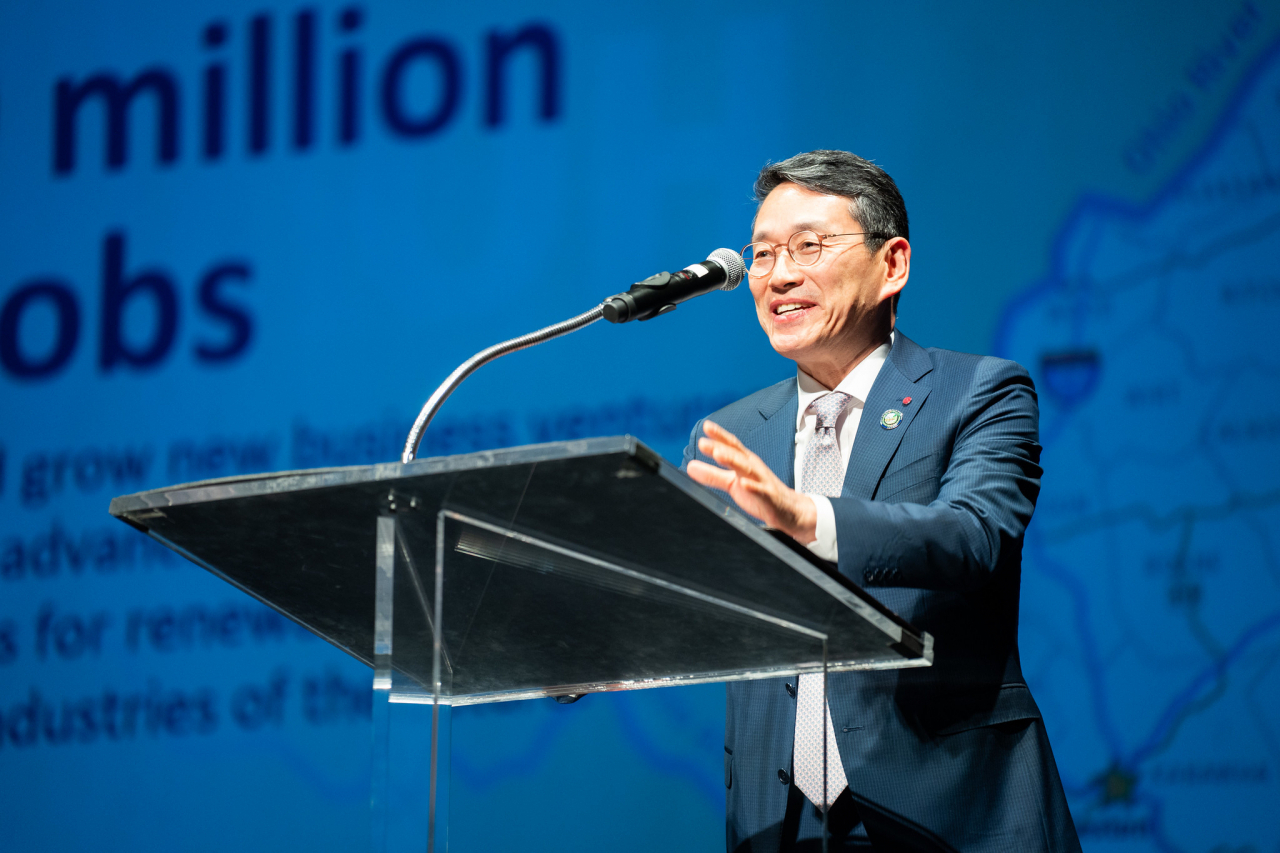 LG Electronics CEO Cho Joo-wan attends a conference to announce the tech giant's new partnership with West Virginia in the state's capital Charleston on Wednesday. (LG Electronics)