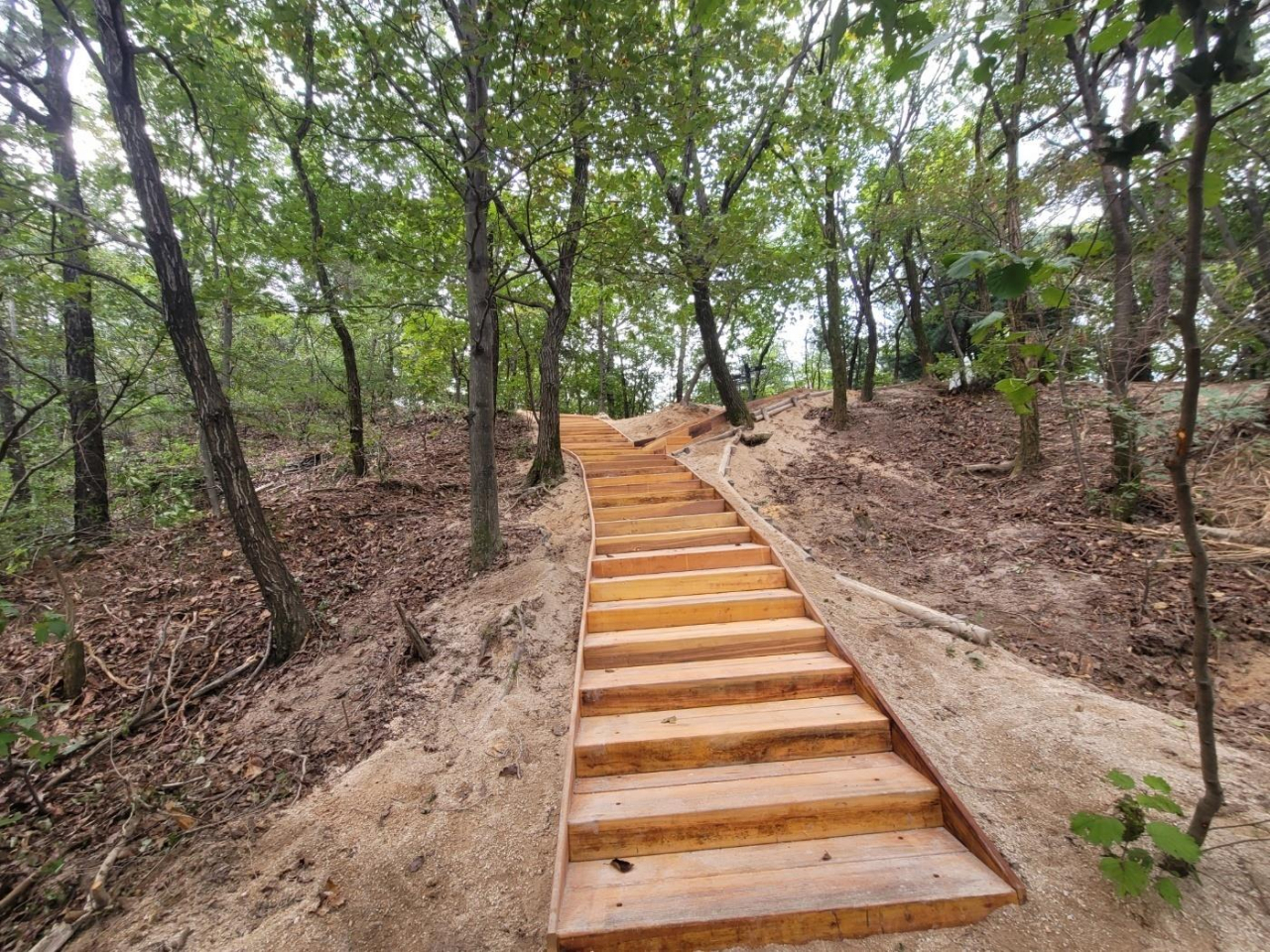 Wooden stairs at Buramsam Mountain's climbing trail (Nowon-gu District)