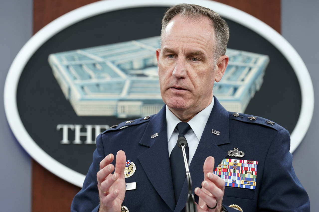 This photo shows Pentagon Spokesperson Maj. Gen. Patrick Ryder speaking during a briefing at the Pentagon on Jan. 9, 2024. (AP-Yonhap)