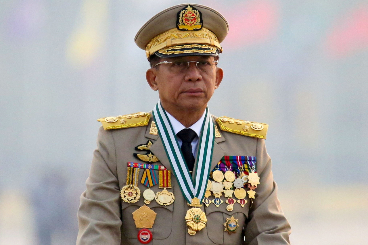 Myanmar's junta chief Senior General Min Aung Hlaing, who ousted the elected government in a coup on Feb. 1, 2021, presides at an army parade on Armed Forces Day in Naypyitaw, Myanmar, March 27, 2021. (File Photo - Reuters)