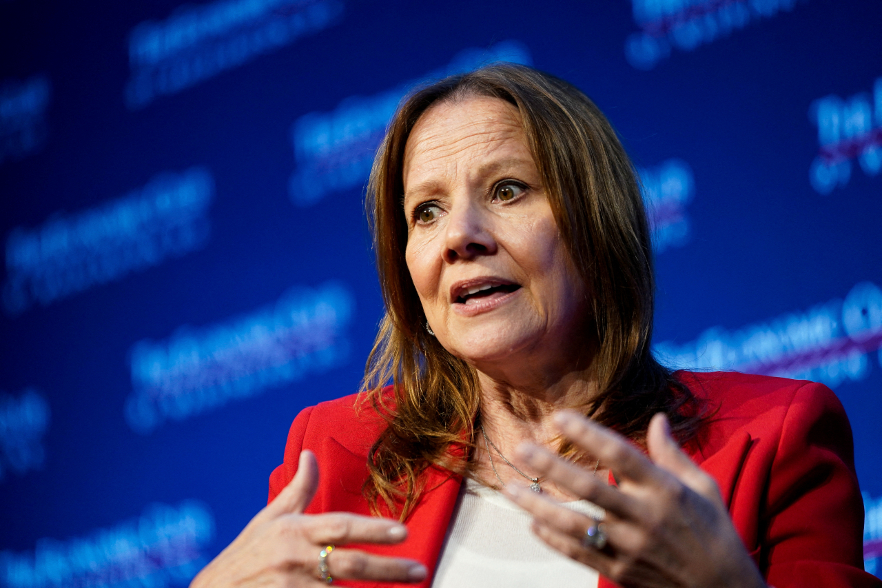 In this file photo, General Motors CEO Mary Barra participates in an Economic Club of Washington discussion in Washington, D.C. on December 13, 2023. (Reuters-Yonhap)