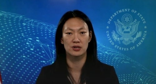 Ambassador Julie Turner, US special envoy for North Korean human rights, speaks in a video message from a YouTube account of the Committee for Human Rights in North Korea on Wednesday. (United States Department of State)