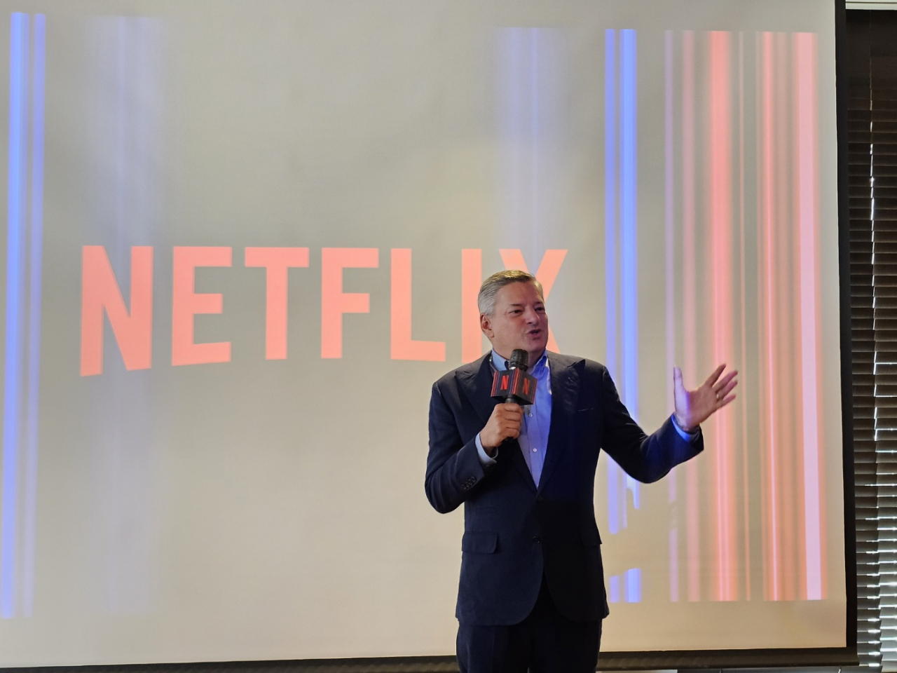 Netflix co-CEO Ted Sarandos speaks during a media event held in Seoul, Friday. (Lee Yoon-seo/The Korea Herald)