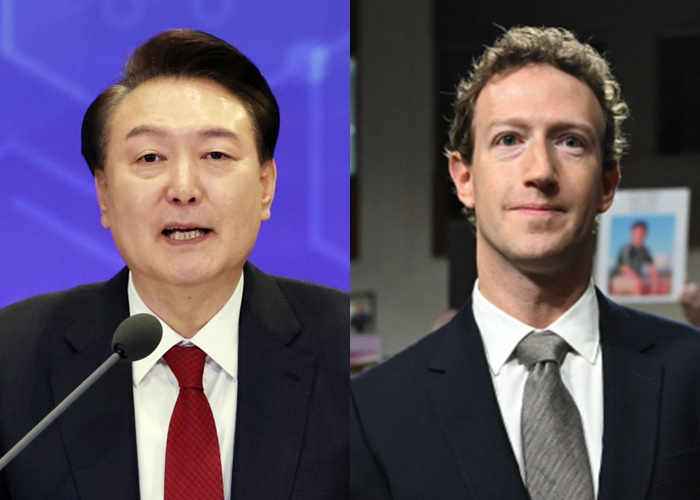 President Yoon Suk Yeol (left) and Meta CEO Mark Zuckerberg (Yonhap)