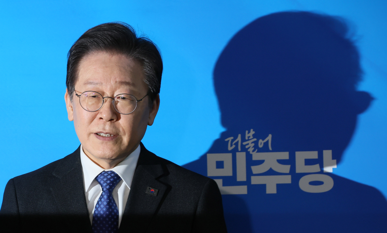 Democratic Party Chairman Rep. Lee Jae-myung speaks during the press briefing held at the National Assembly on Thursday. (Yonhap)