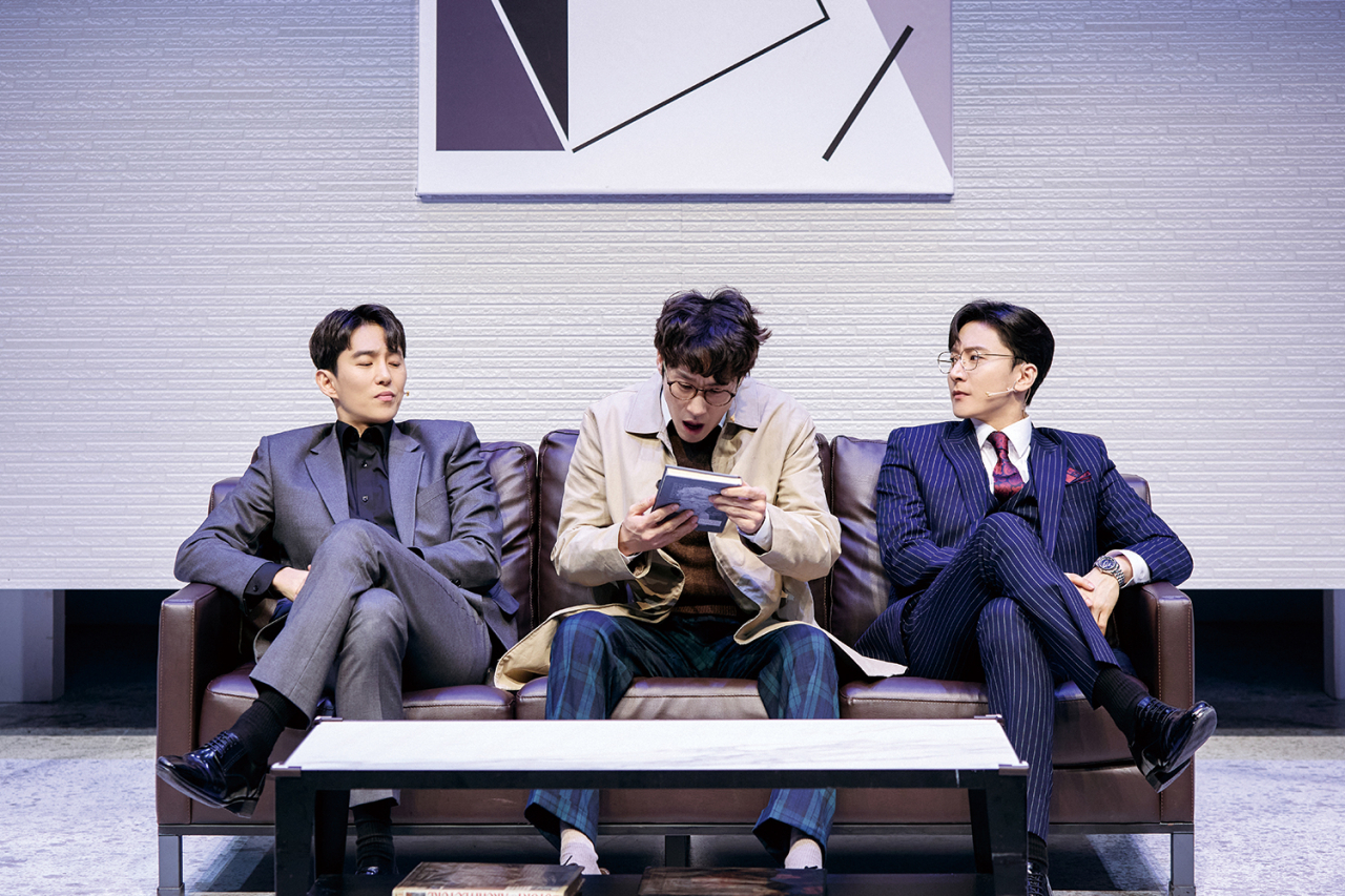 (From left) Actors Son You-dong, Kim Ji-chul and Jin Tae-hwa perform a scene from 