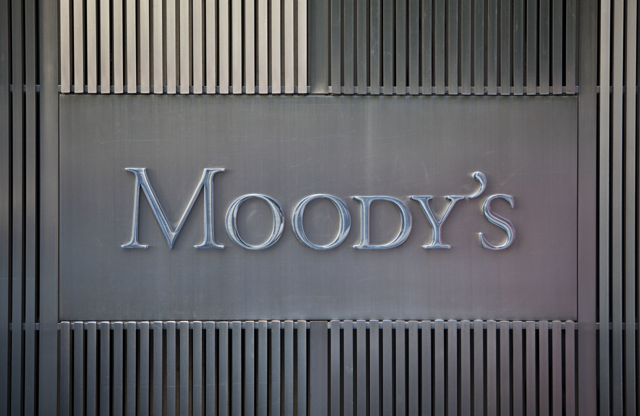 Moody's Corporation logo is shown on the firm's headquarters in Lower Manhattan, New York. (Getty Images)