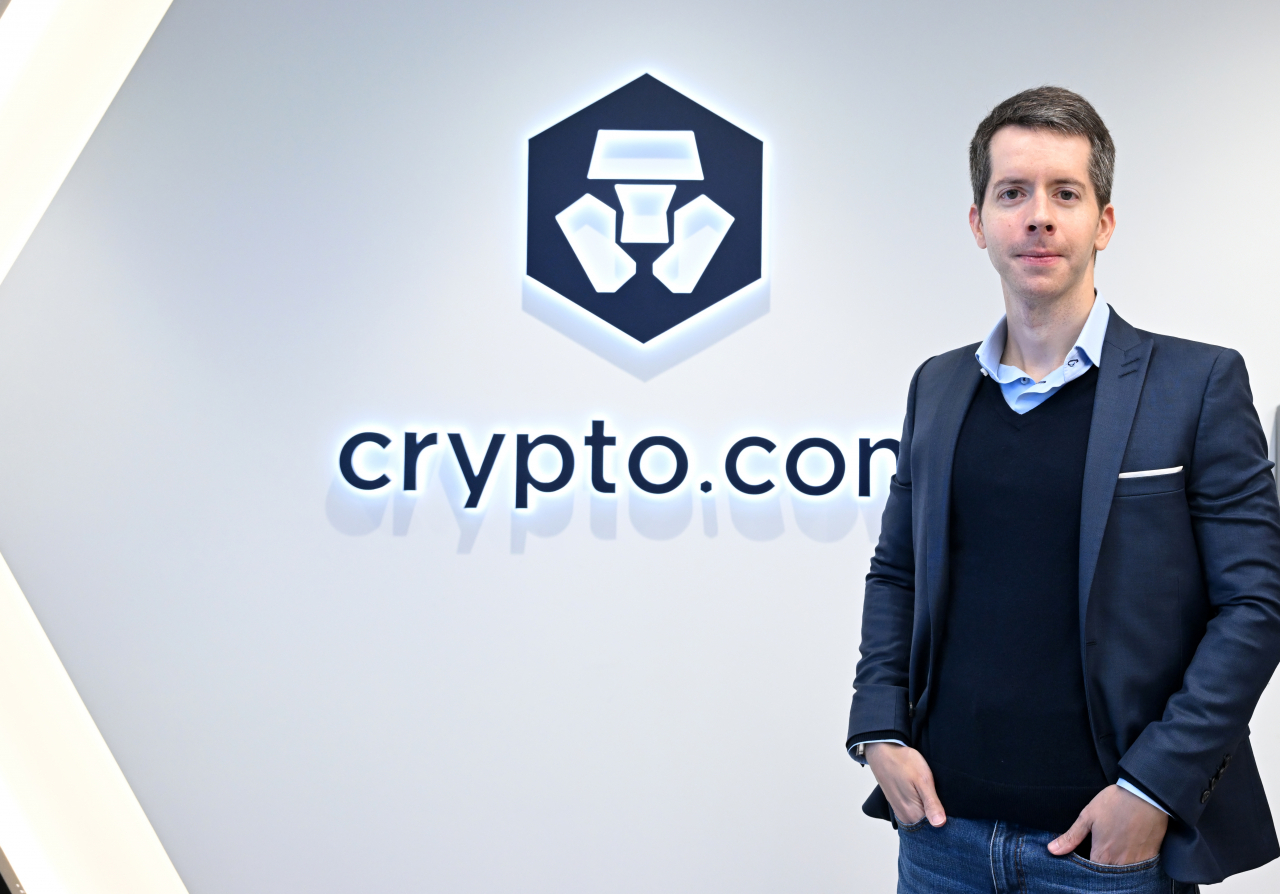 Eric Anziani, president and chief operating officer at Crypto.com, poses before an interview with The Korea Herald at the firm's Seoul office on Thursday. (Lee Sang-sub/The Korea Herald)