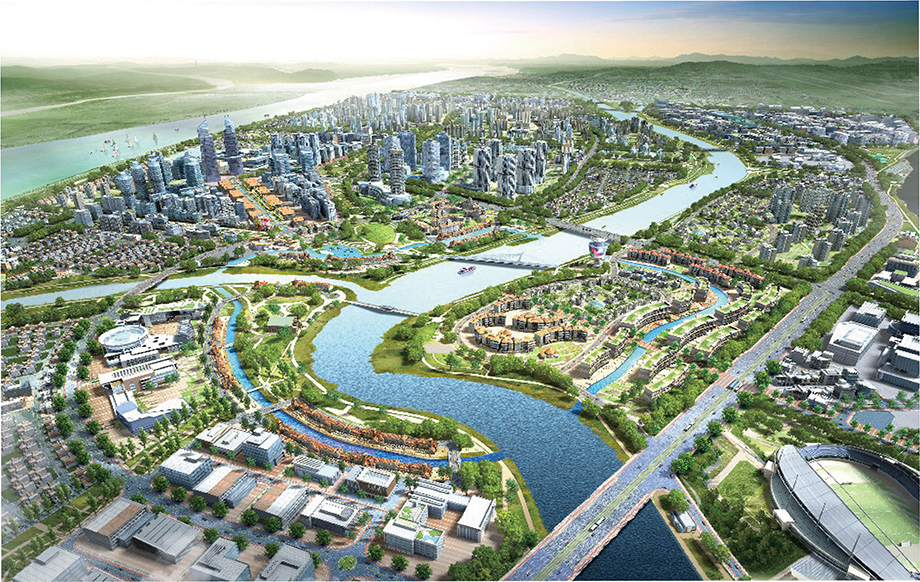 A rendering of Busan Eco Delta Smart City (Busan Metropolitan City)