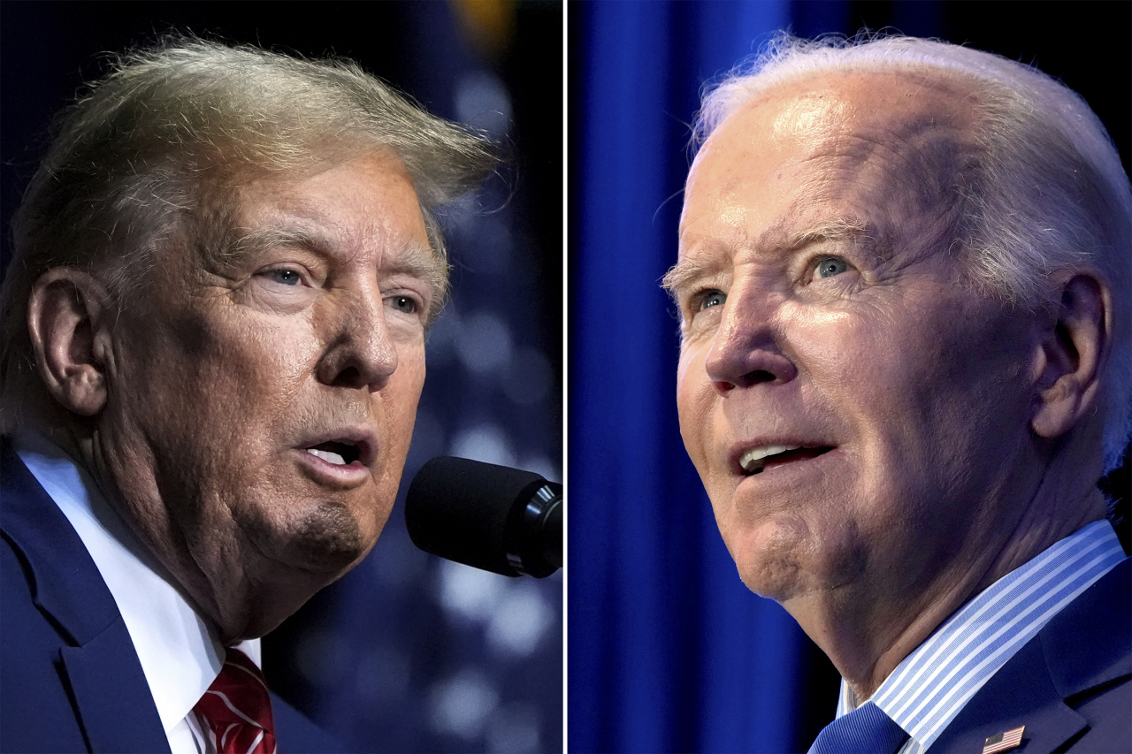 This file image shows Republican presidential candidate former President Donald Trump (left) on March 9, 2024 and President Joe Biden (right), Jan. 27, 2024. (AP-Yonhap)