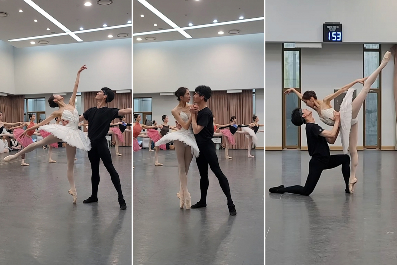 Ballerina An Su-yeon and ballerino Heo Seo-myeong rehearses for 