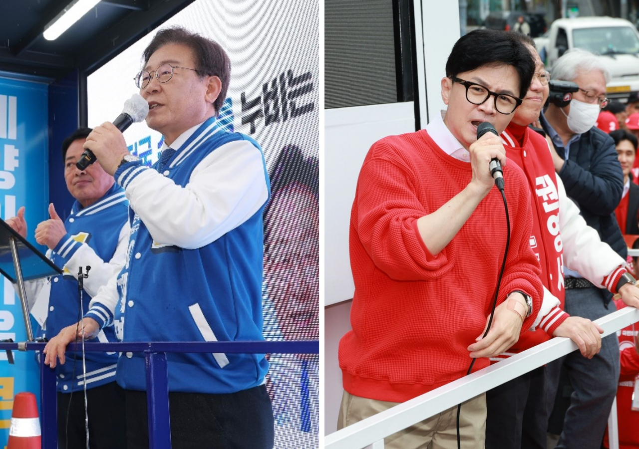 Democratic Party of Korea Chair Rep. Lee Jae-myung (left) and People Power Party Interim Chair Han Dong-hoon (Yonhap)