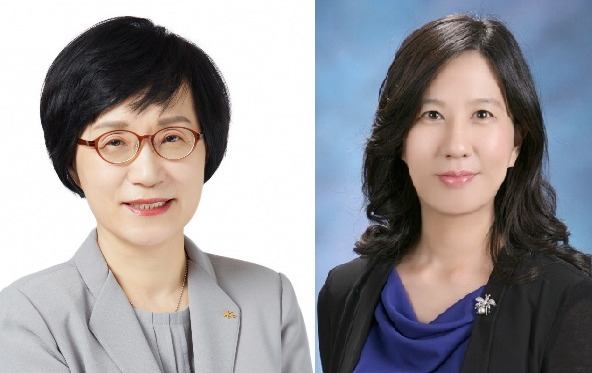 Kwon Seon-joo (left), the new chair of the board of directors at KB Financial Group and Yoon Jae-won, the new board chair at Shinhan Financial Group ((KB Financial Group/ Shinhan Financial Group)