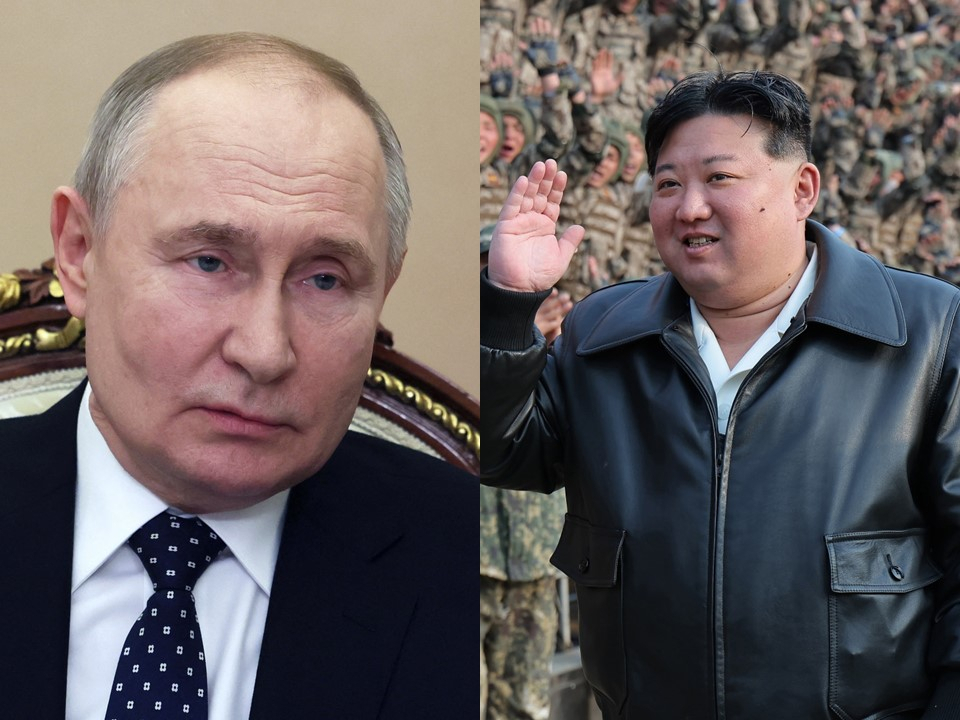 This composite image shows Russian President Vladimir Putin (left) in an EPA file photo and North Korean leader Kim Jong-un in a file photo carried by KCNA. (Yonhap)