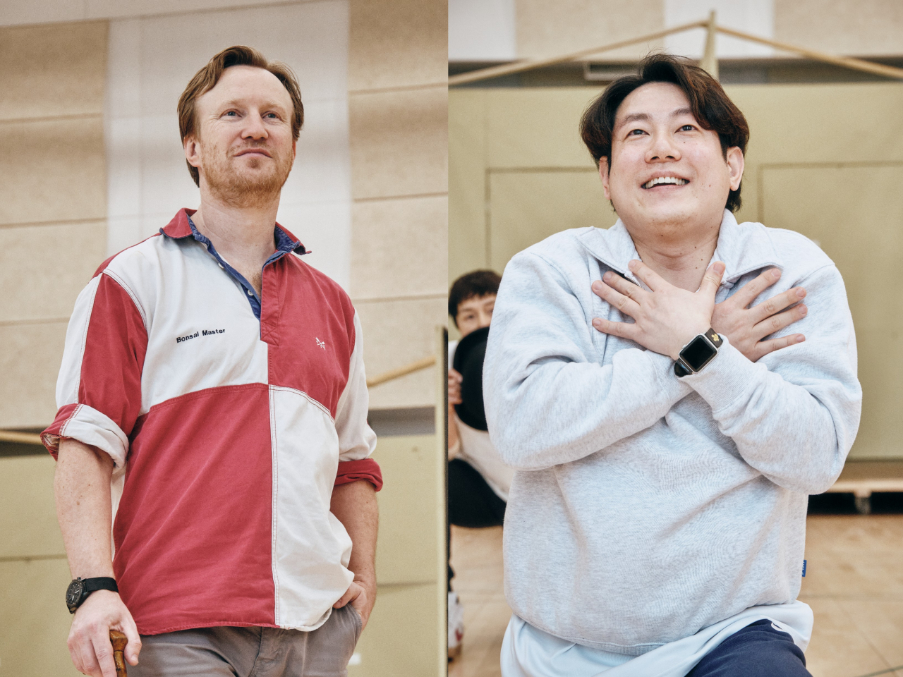 James Laing (left) and Jang Jung-kwon rehearse for the Korea National Opera's production of 