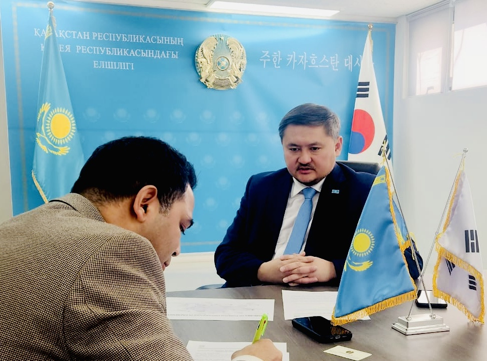 Sayasat Nurbek, Kazakh Minister of Science and Higher Education, speaks in an interview with The Korea Herald at Kazakh Embassy in Yongsan-gu, Seoul on April 2. (Kazakh Embassy in Seoul)