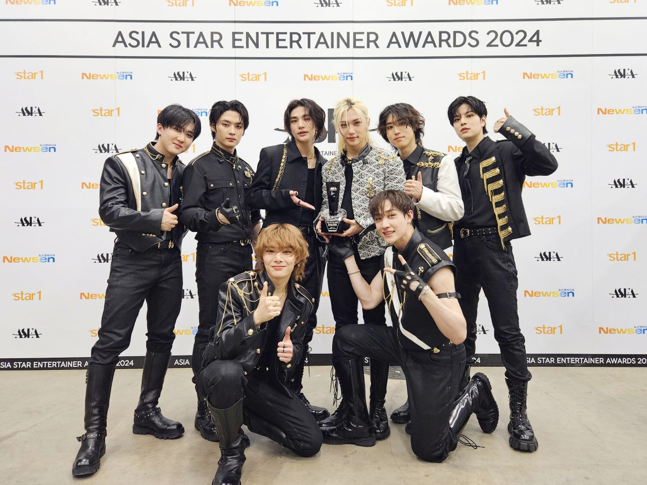 Stray Kids win the grand prize at ASEA 2024, at the K-Arena Yokohama in Japan on Wednesday. (JYP Entertainment)