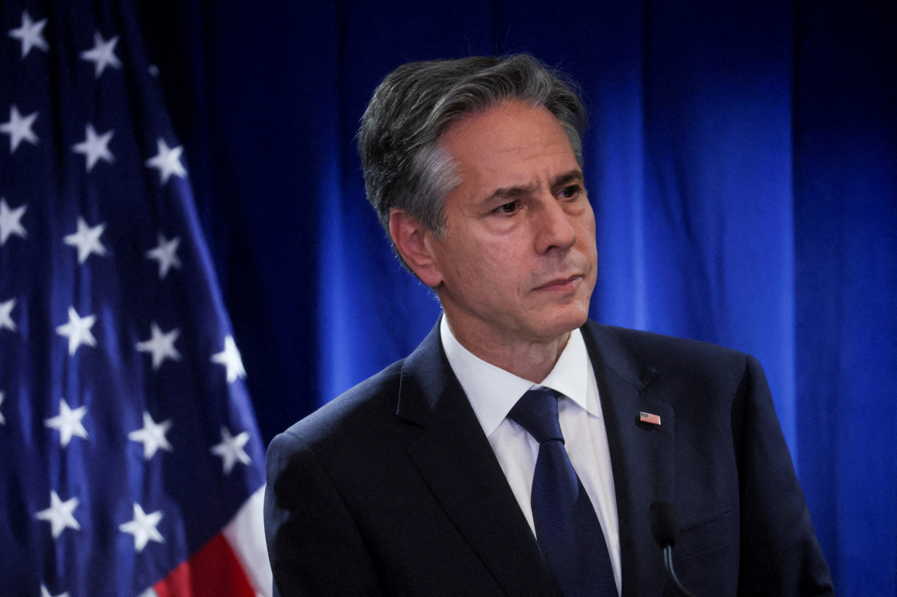 US Secretary of State Antony Blinken holds a press conference in Beijing American Center at the US Embassy, in Beijing, China, June 19, 2023. (Reuters-Yonhap)