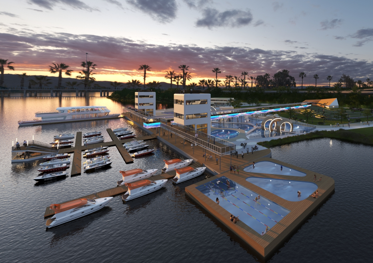 A projected image of Han River Art Pier, a marina facility scheduled to open in 2026 near Ichon Hangang Park (Seoul Metropolitan Government)