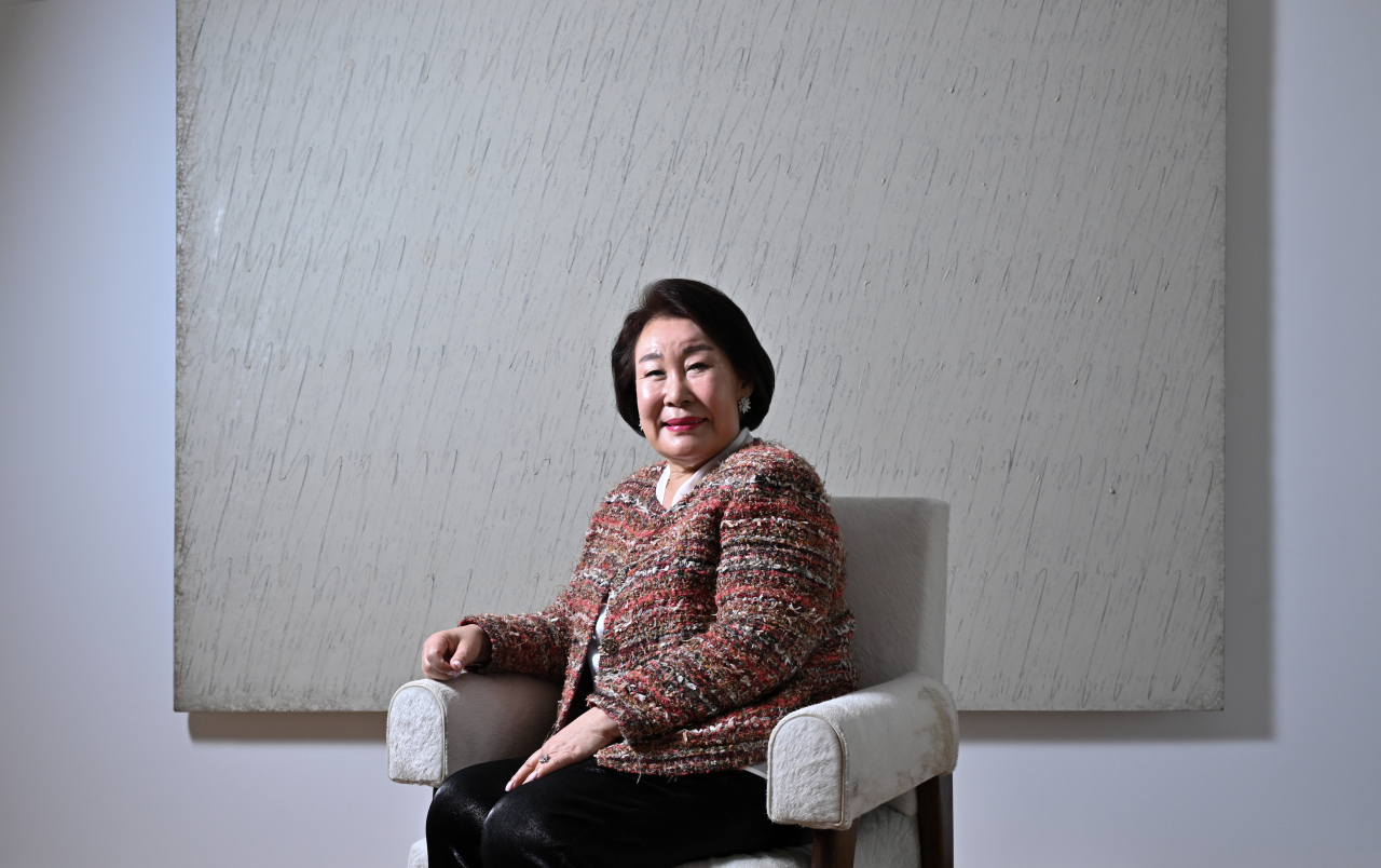 Lee Hyun-sook, founder of the Kukje Gallery, poses for a photo at the gallery in Seoul before an interview with The Korea Herald on April 9. (Im Se-jun/The Korea Herald)