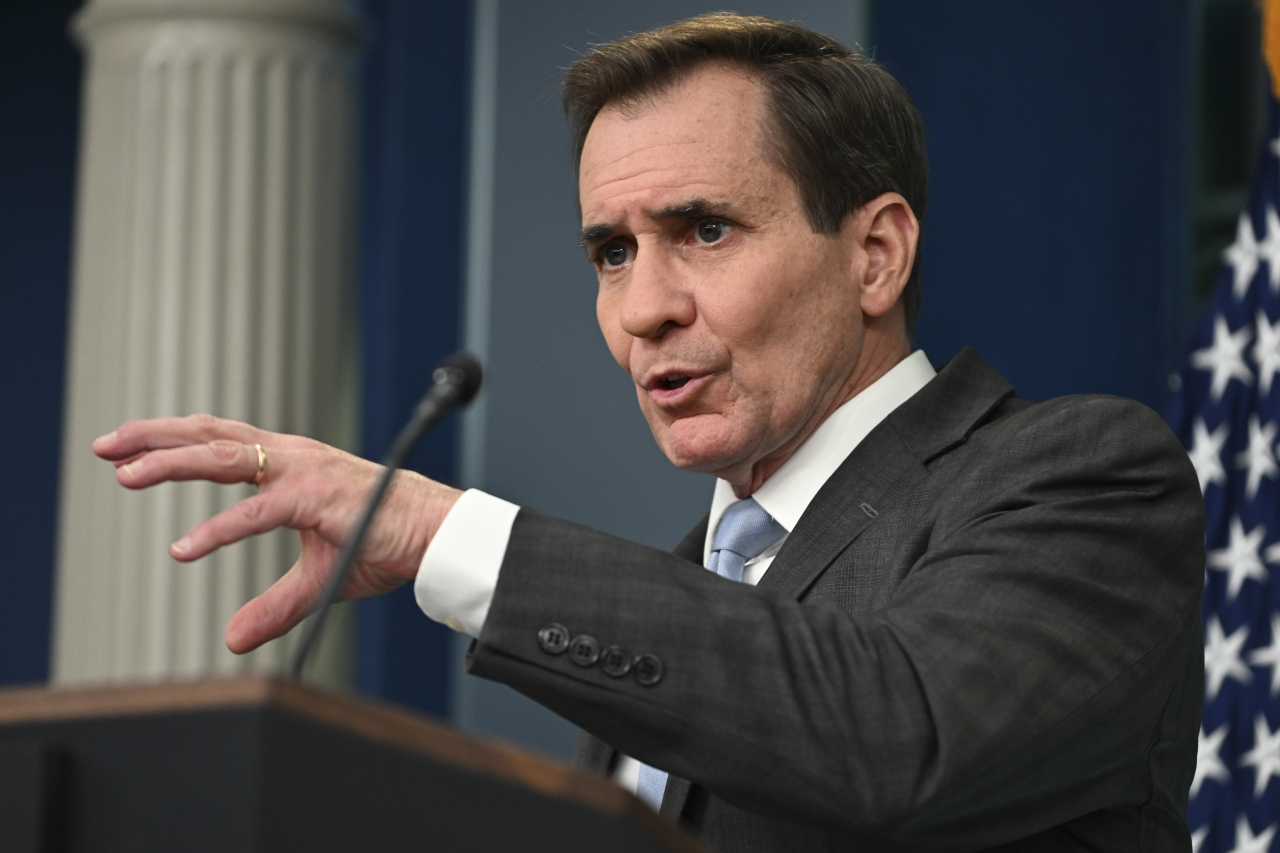 John Kirby, coordinator for Strategic Communications at the National Security Council, speaks during a press briefing at the White House on February 27, 2024. (Gettyimages)