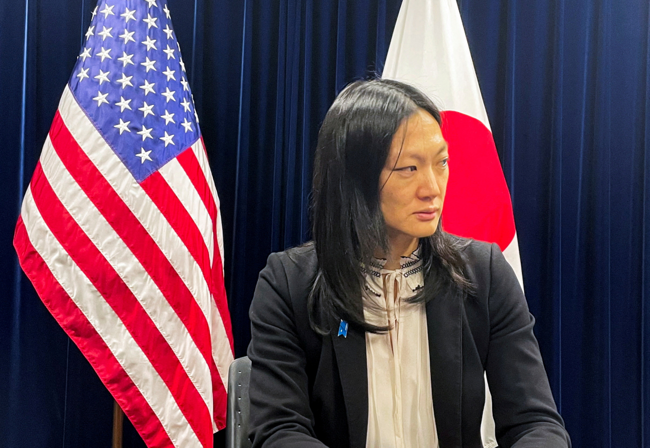In this file photo, US Special Envoy on North Korean Human Rights Issues Julie Turner speaks to media at the US embassy in Tokyo, Japan, on Feb. 14. (Reuters)