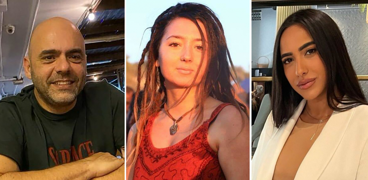 This combo from photos provided by Hostages Families Forum Headquarters shows from left, Itzik Gelernter, Shani Louk and Amit Buskila. (AP-Yonhap)