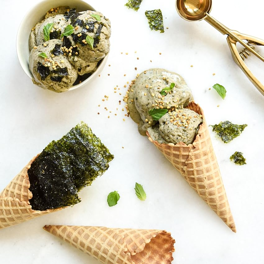 Ice cream topped with dried seaweed (Gimme)