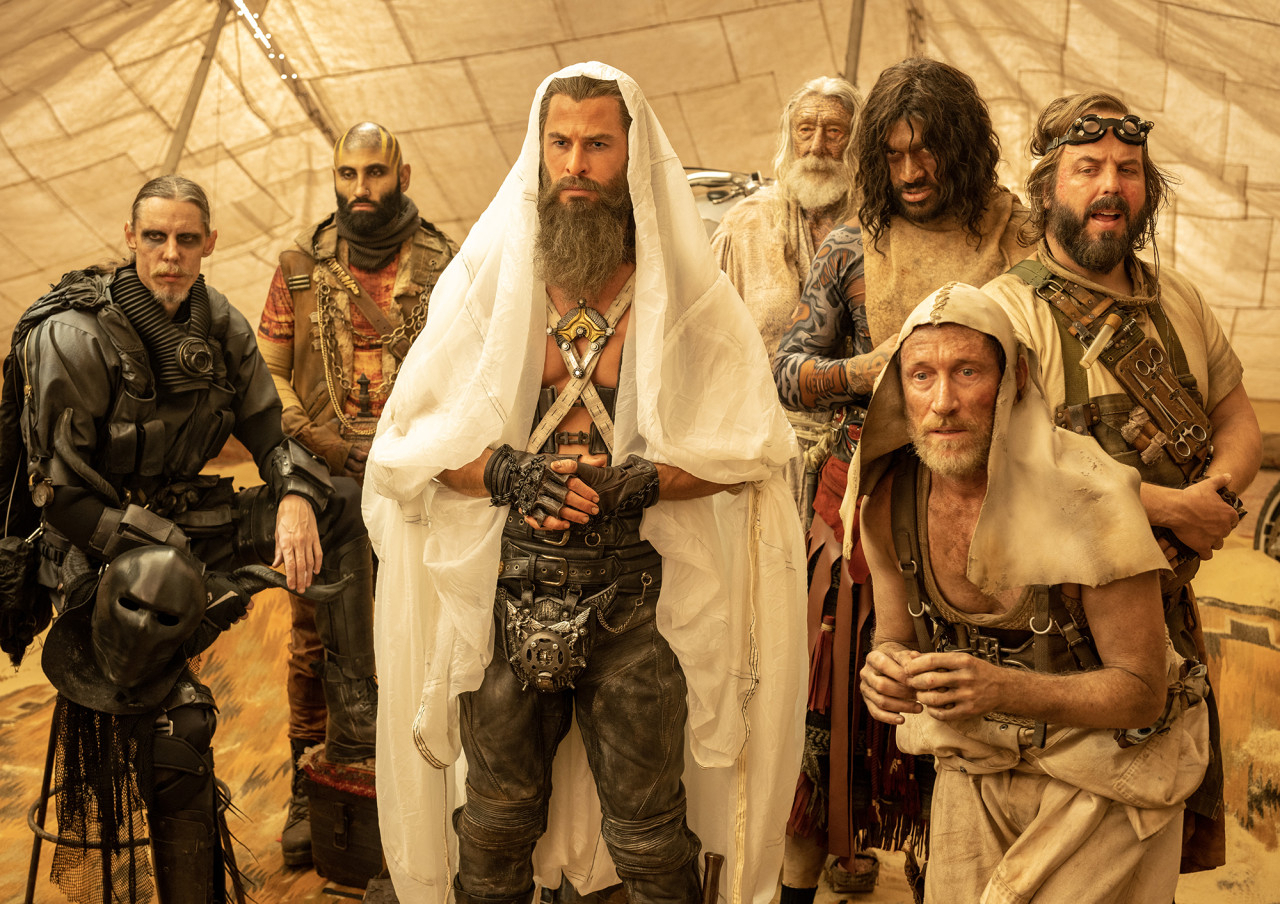 Chris Hemsworth (third from left) plays Dementus in “Furiosa: A Mad Max Saga” (Warner Bros.)
