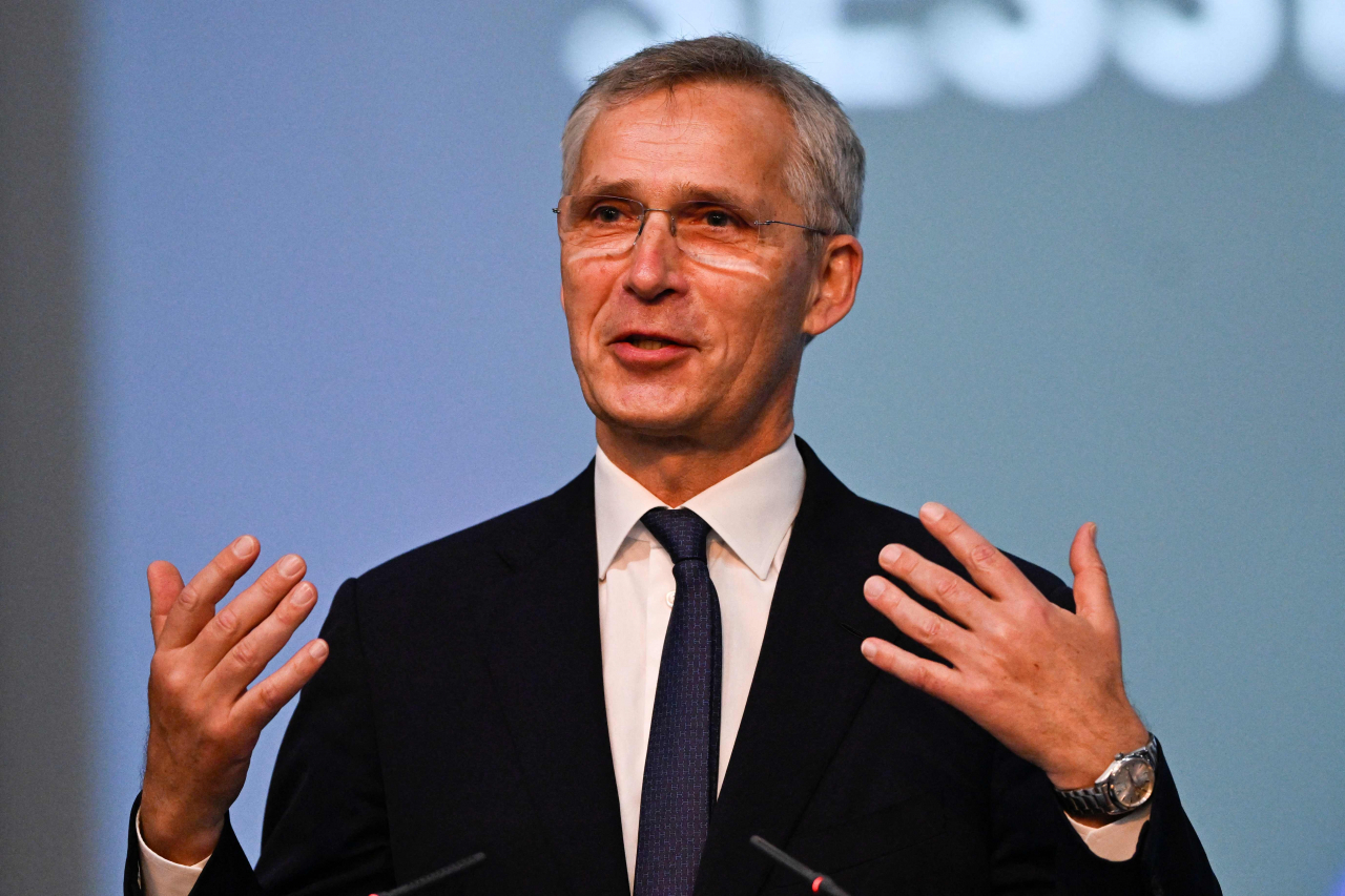 NATO Secretary General Jens Stoltenberg speaks during a NATO Parliamentary assembly in Sofia on Monday. (AFP)