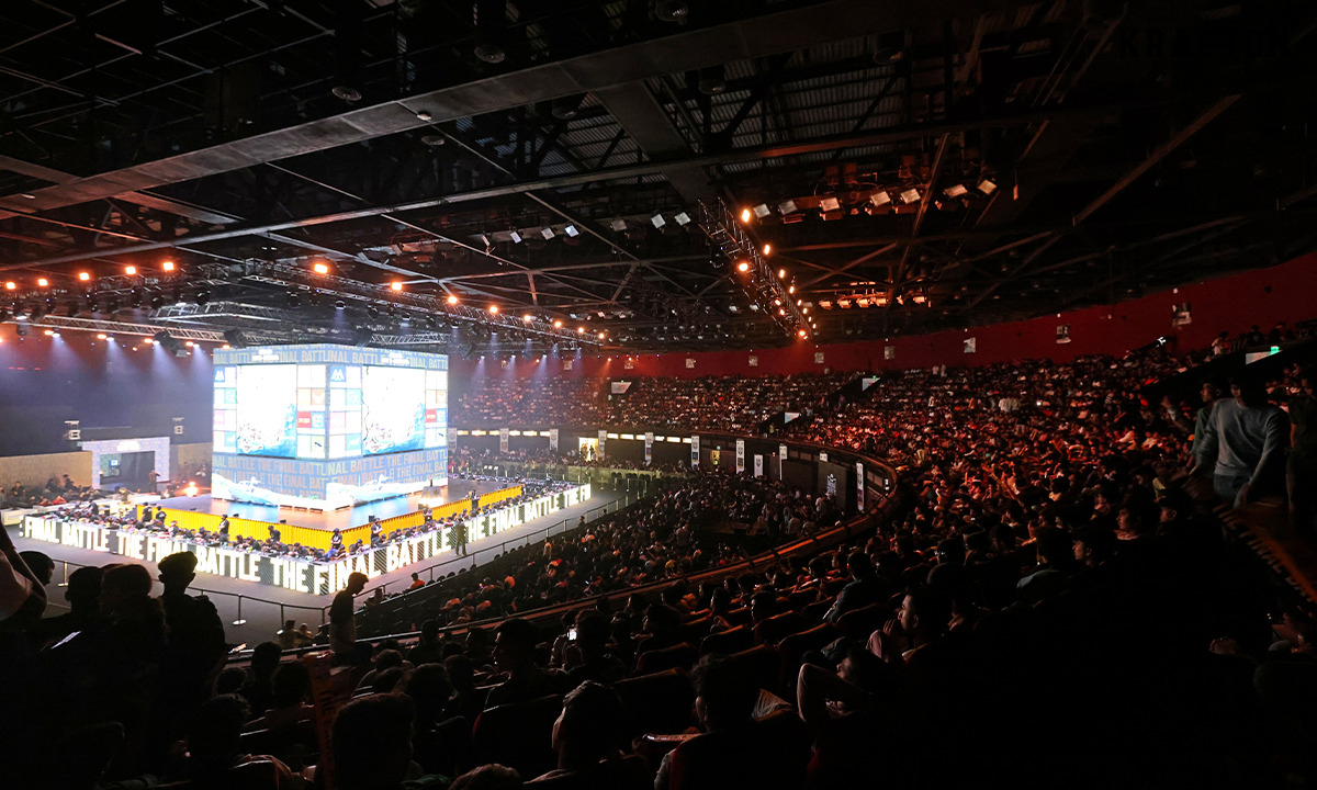 The Sardar Vallabhbhai Patel Stadium in Mumbai is filled up with audience watching the final rounds of the Battleground Mobile India Series 2023 in October last year. (Krafton)