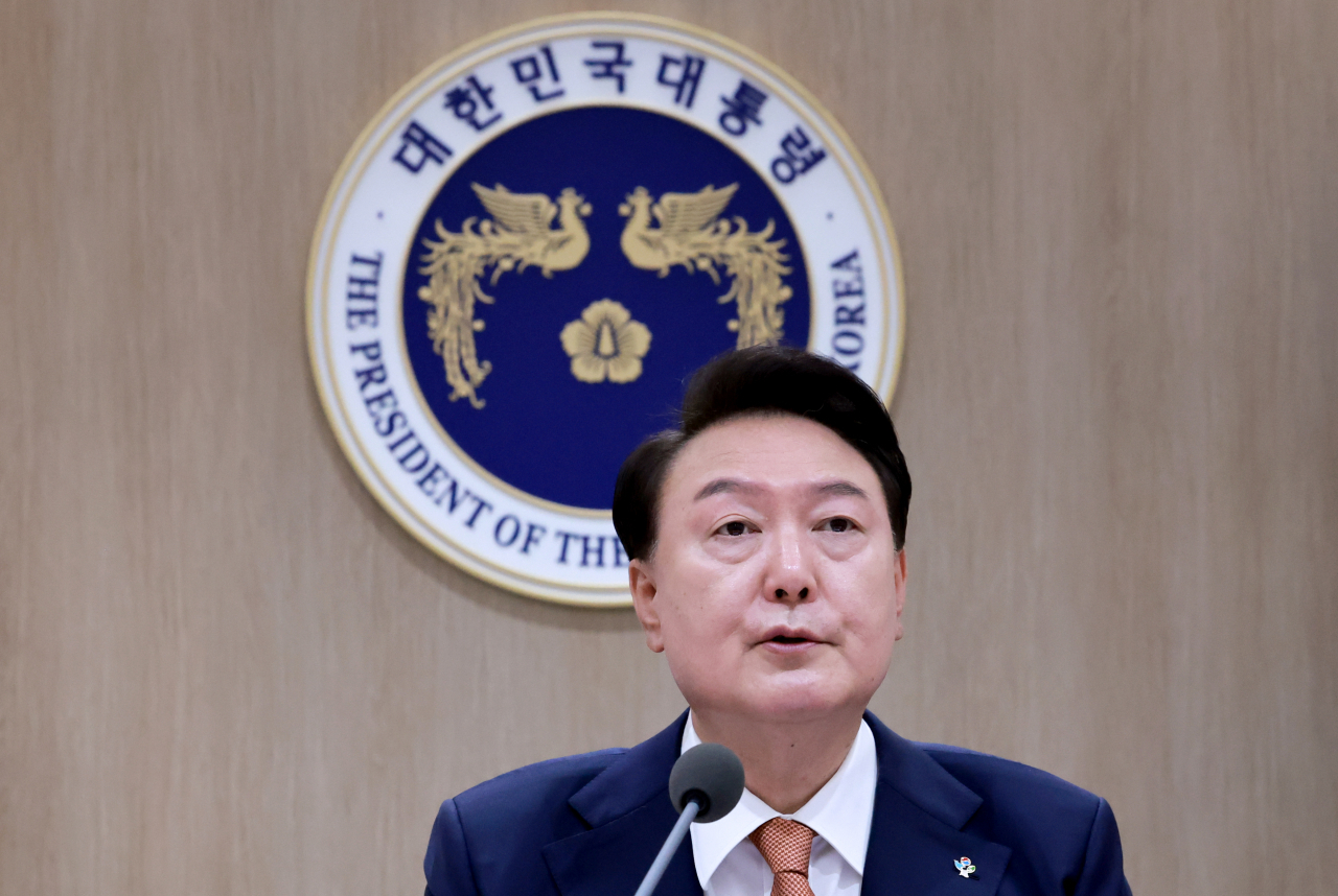 President Yoon Suk Yeol speaks during a Cabinet meeting held earlier in June. (Yonhap)