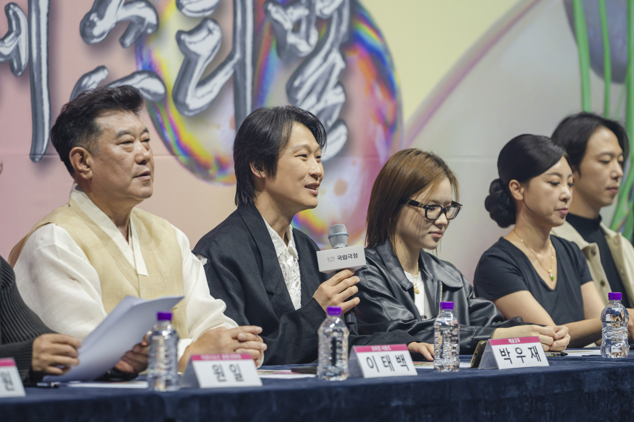 Geomungo player Park Woo-jae, second from left, speaks during a press conference held at the National Theater of Korea's Haneul Round Theater on June 5. (NTOK)