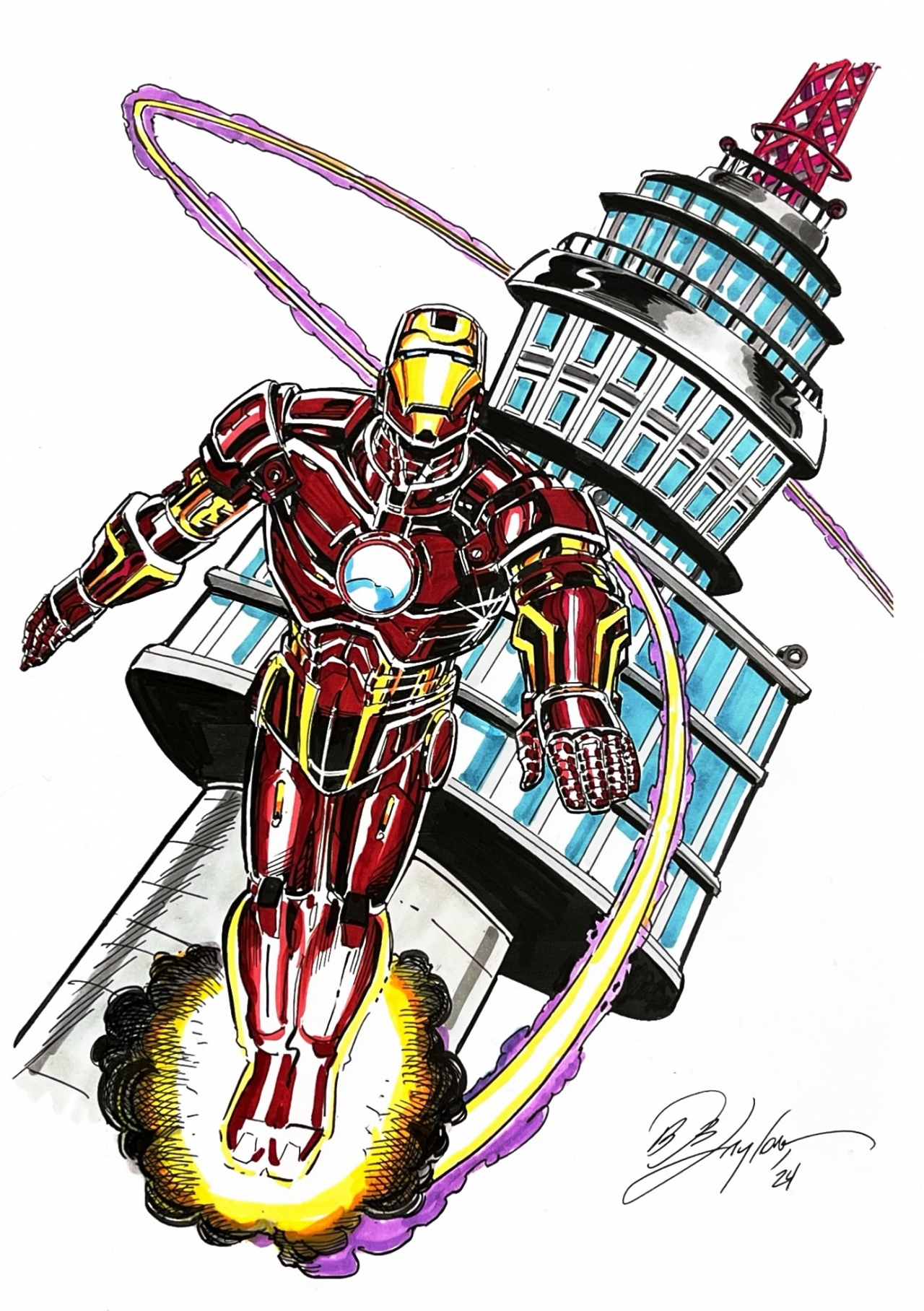 Bob Layton’s artwork depicting Iron Man by Namsan Tower, a representation of Bob Layton’s life in Korea. (Artwork by Bob Layton)