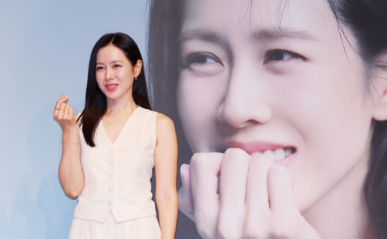 Actor Son Ye-jin poses for a photo during a press conference held during the 28th Bucheon International Fantastic Film Festival for her exhibition “One and Only Son Yejin” in Bucheon, Gyeonggi Province, Friday. (Yonhap)