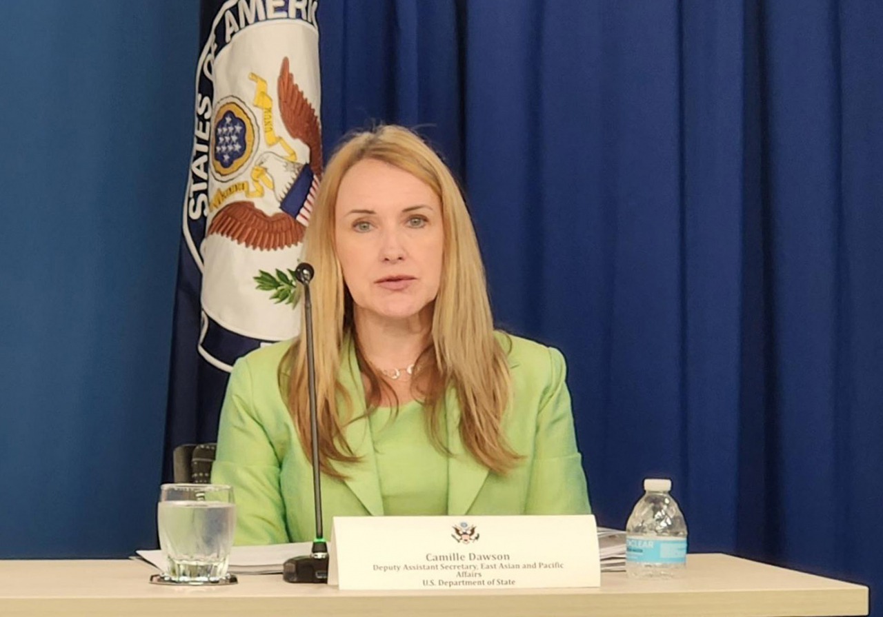 Camille Dawson, deputy assistant secretary of state for East Asian and Pacific affairs, speaks during a press briefing at the Foreign Press Center in Washington on Tuesday. (Yonhap)