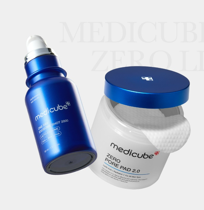 Medicube's Triple Collagen Serum (left) and Zero Pore Pad (APR)